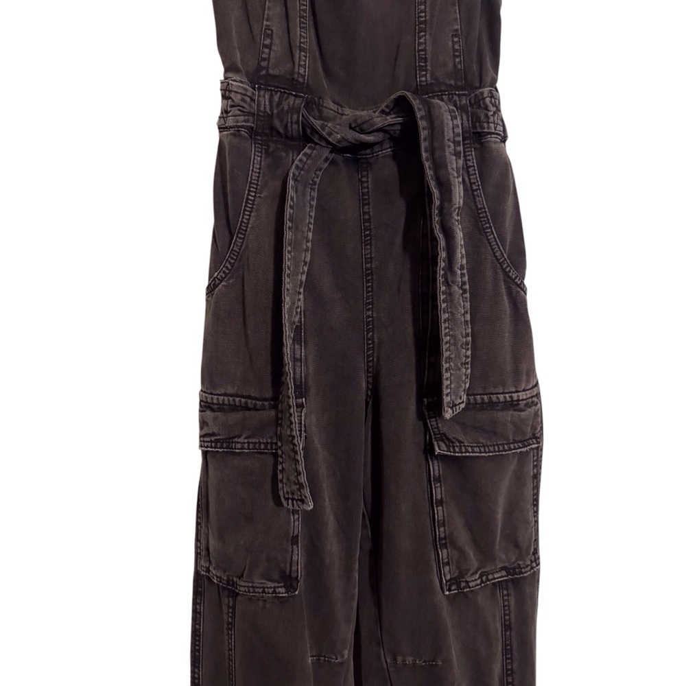 Free People X-Small Gray Black Go West Utility Jumpsuit Boho Belted Open Back - Picture 4 of 14